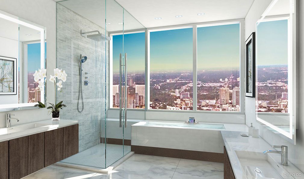 3 Bedroom Master Baths in Paramount Miami Worldcenter, Luxury Seaside Condos in Miami, Florida 33132.