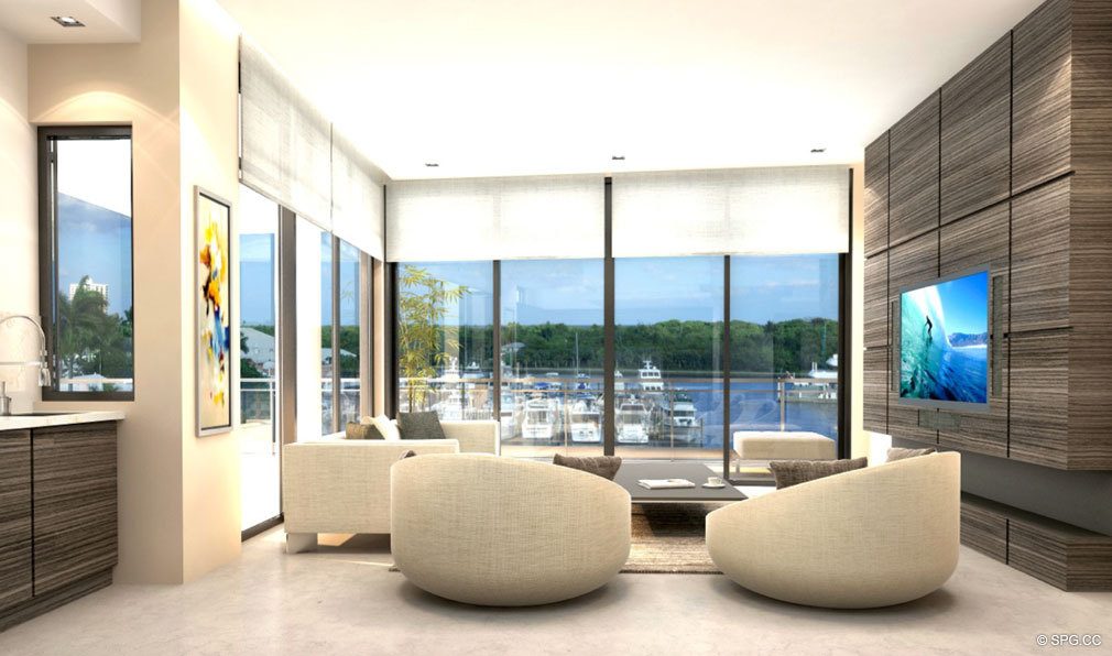 Living Room Design at Aquarius 15, Luxury Waterfront Condos in Fort Lauderdale, Florida 33304