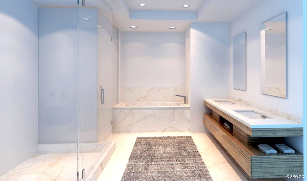 Relaxing Master Bath in Aquarius 15, Luxury Waterfront Condos in Fort Lauderdale, Florida 33304