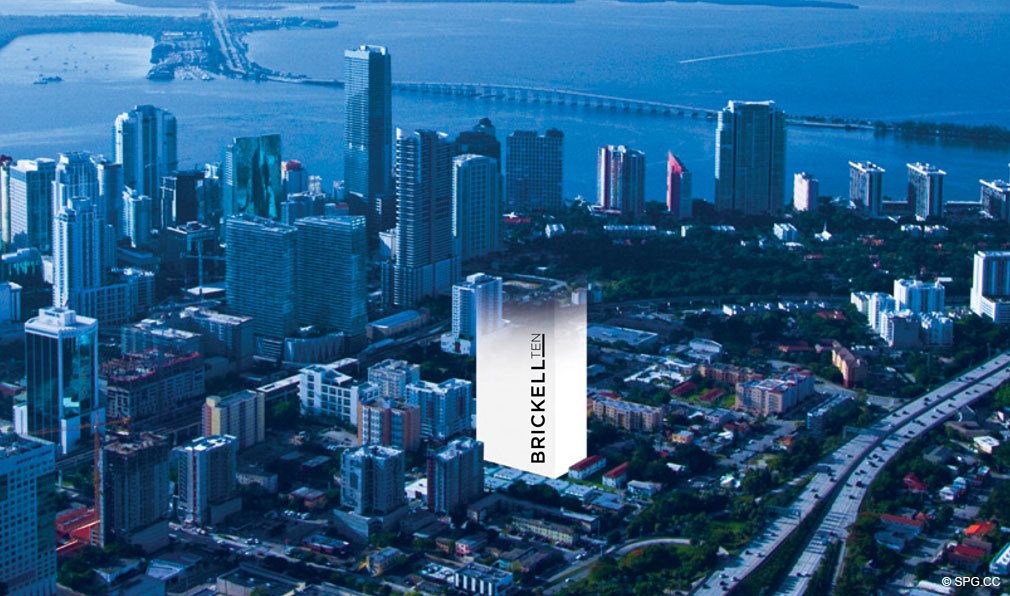 Aerial View of the Brickell Ten Location, Luxury Seaside Condos in Miami, Florida, Florida 33130