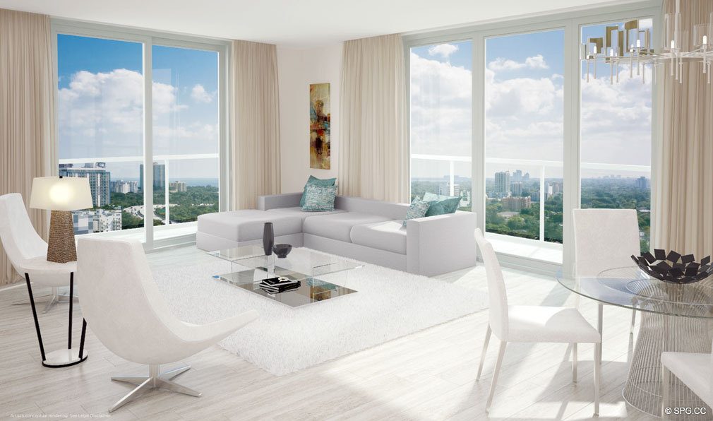 Living Room Design at Brickell Ten, Luxury Seaside Condos in Miami, Florida, Florida 33130