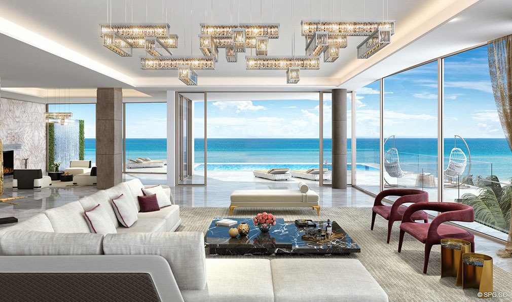 Casa D' Oro Living Room at Estates at Acqualina, Luxury Oceanfront Condos in Sunny Isles Beach, Florida 33160