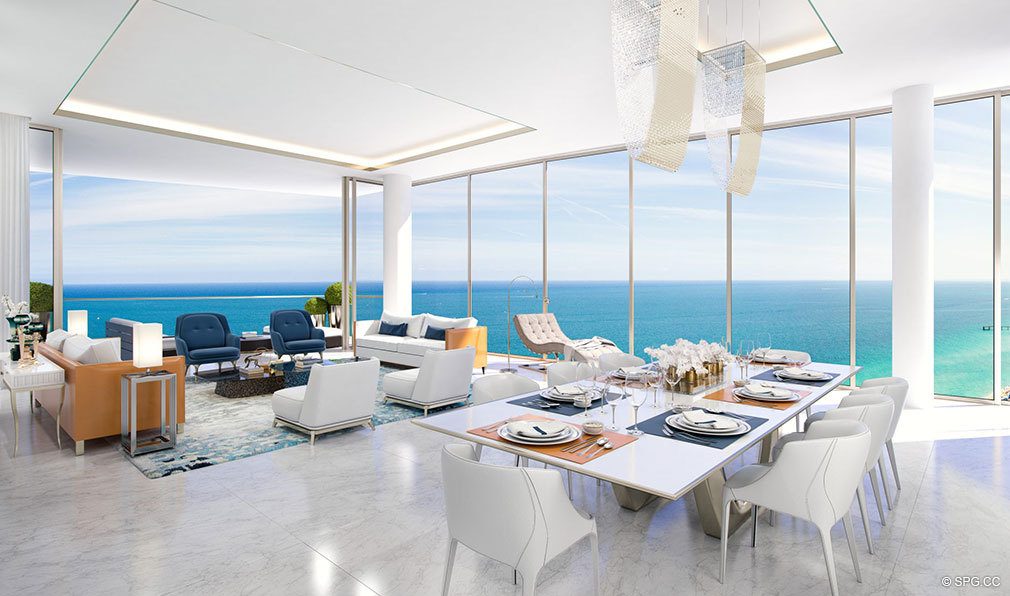 Donatello Living Room at Estates at Acqualina, Luxury Oceanfront Condos in Sunny Isles Beach, Florida 33160