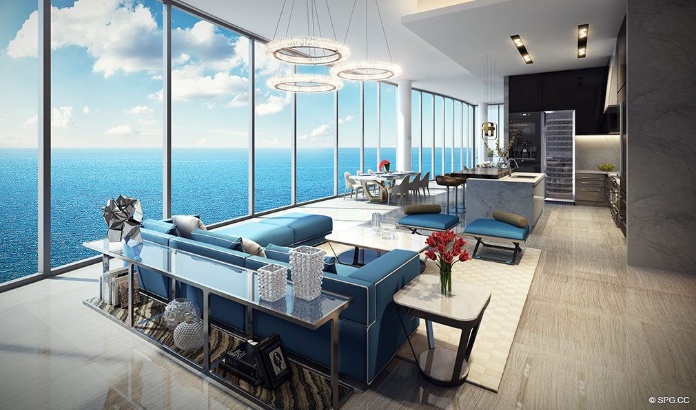 Uffizi Family Room in Estates at Acqualina, Luxury Oceanfront Condos in Sunny Isles Beach, Florida 33160