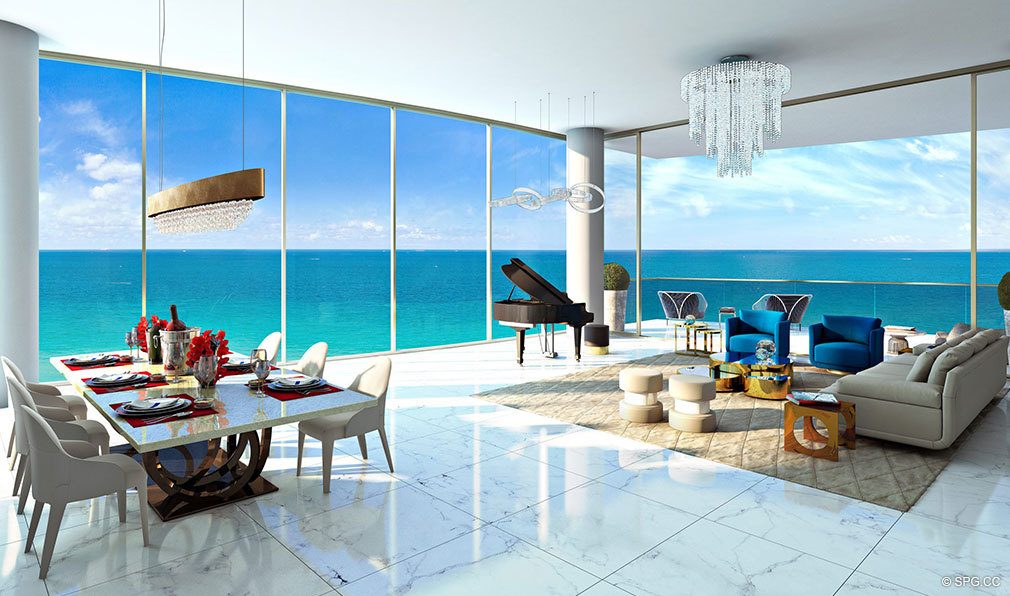 Toscana Living Room in Estates at Acqualina, Luxury Oceanfront Condos in Sunny Isles Beach, Florida 33160