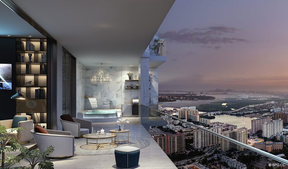 Night Balcony at Estates at Acqualina, Luxury Oceanfront Condos in Sunny Isles Beach, Florida 33160