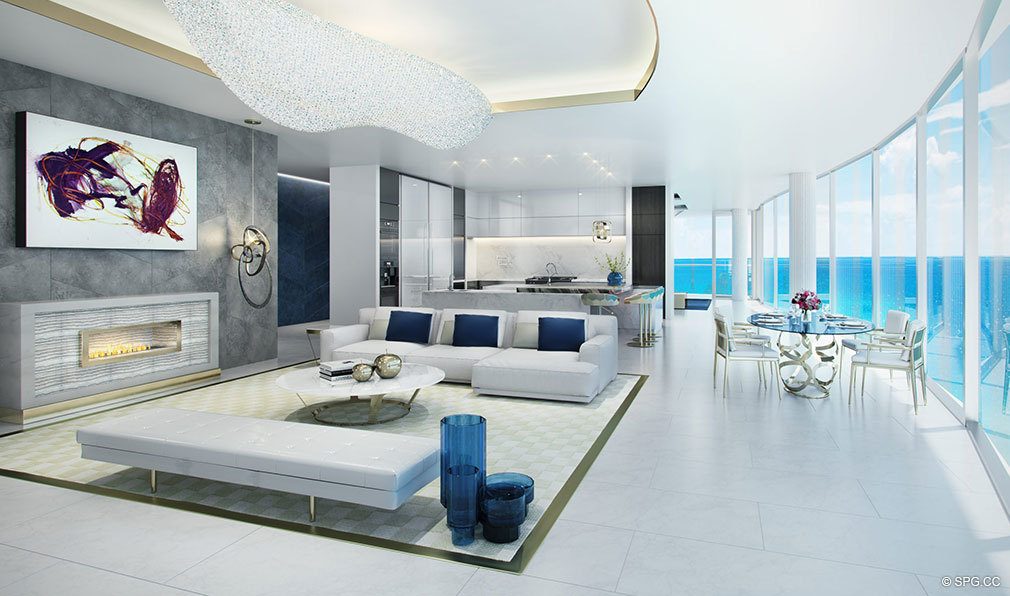 Milano Family Room in Estates at Acqualina, Luxury Oceanfront Condos in Sunny Isles Beach, Florida 33160