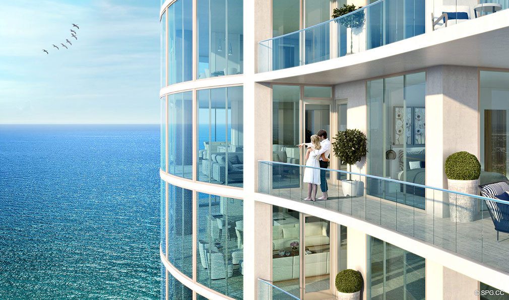 Waterfront Balcony at Estates at Acqualina, Luxury Oceanfront Condos in Sunny Isles Beach, Florida 33160