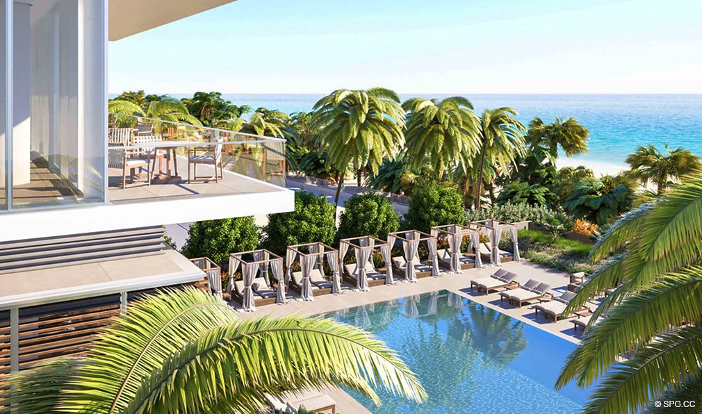 Terrace View of Pool Deck at 2000 Ocean, Luxury Oceanfront Condos in Hallandale Beach, Florida 33009