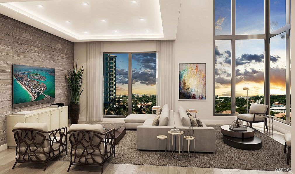 Living Rooms in 3621 South Ocean, Luxury Oceanfront Townhomes in Highland Beach, Florida 33487