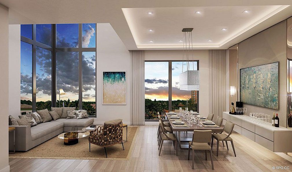 Living and Dining Room at 3621 South Ocean, Luxury Oceanfront Townhomes in Highland Beach, Florida 33487