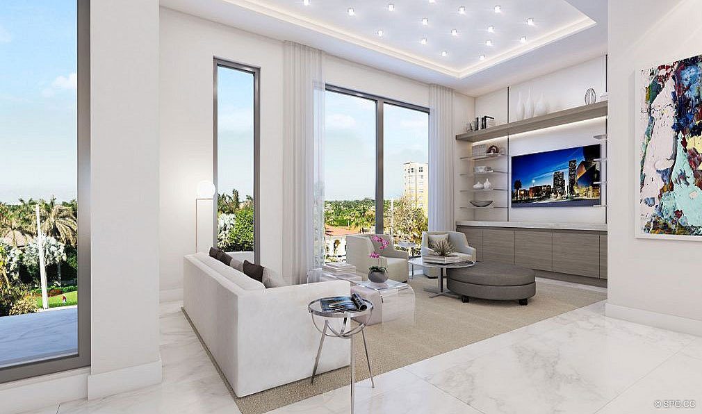 Living Room in 3621 South Ocean, Luxury Oceanfront Townhomes in Highland Beach, Florida 33487