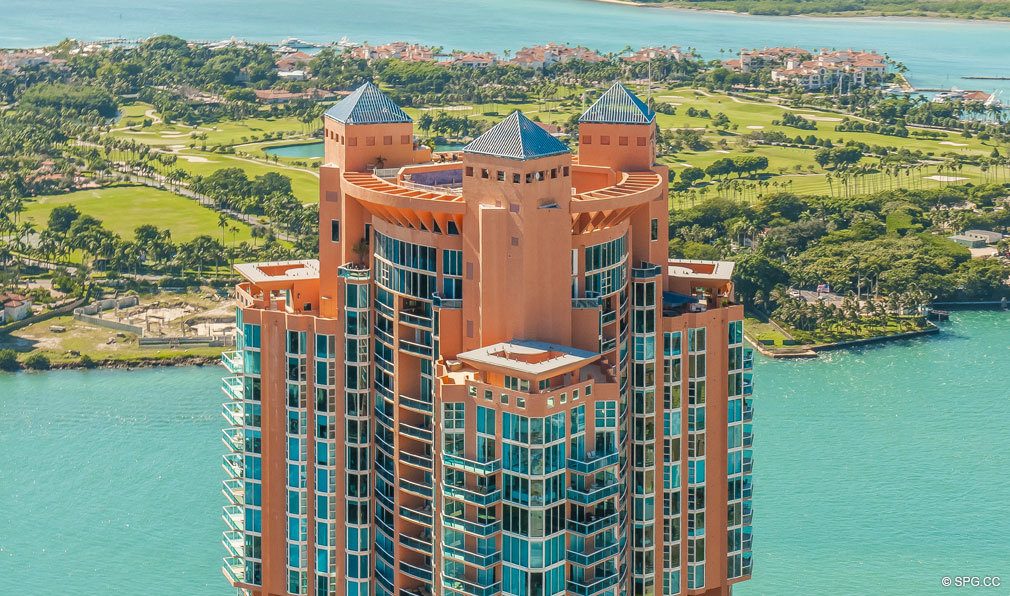 Portofino Tower overlooking Fisher Island, Luxury Waterfront Condos in Miami Beach, Florida 33139