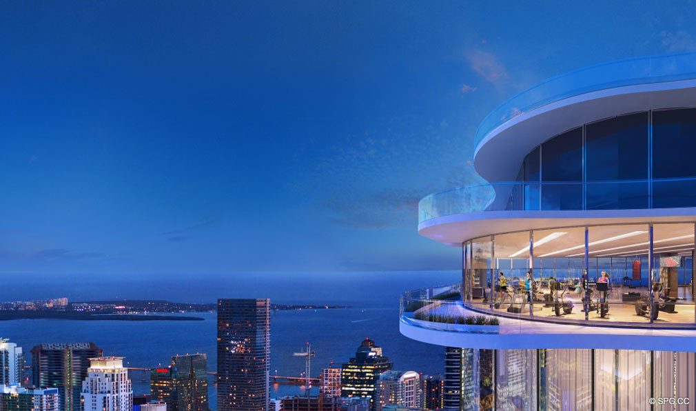 Sky Gym Overlooking the City at Brickell Flatiron, Luxury Condos in Miami, Florida 33130