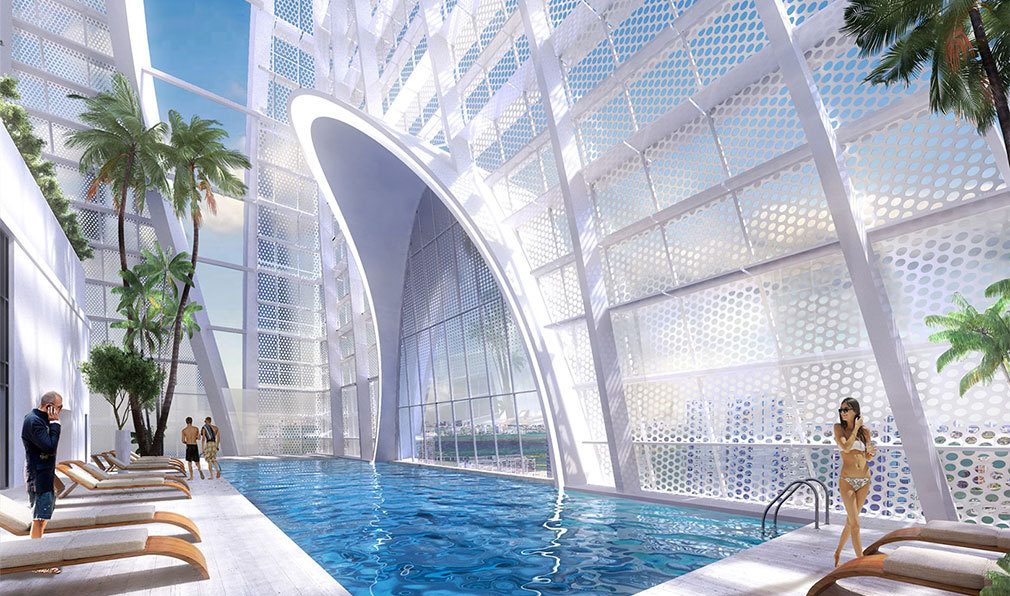 Rooftop Pool Deck at Okan Tower, Luxury Condos in Miami, Florida 33136
