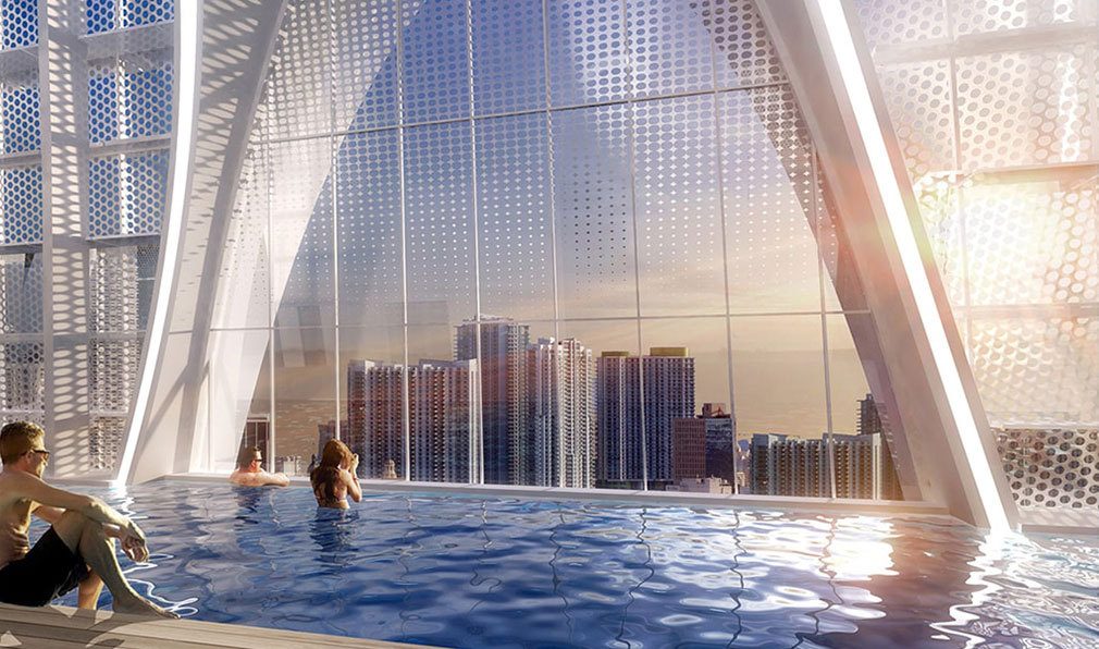 Rooftop Pool Views from Okan Tower, Luxury Condos in Miami, Florida 33136
