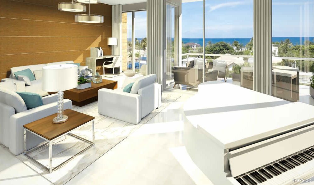 Living Room with Partial Ocean View from 30 Thirty North Ocean, Luxury Seaside Condos in Fort Lauderdale, Florida, 33308.