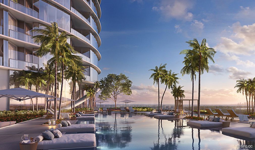Sunset Pool Deck at Ritz-Carlton Residences Sunny Isles Beach, Luxury Oceanfront Condos in Sunny Isles Beach, Florida 33160