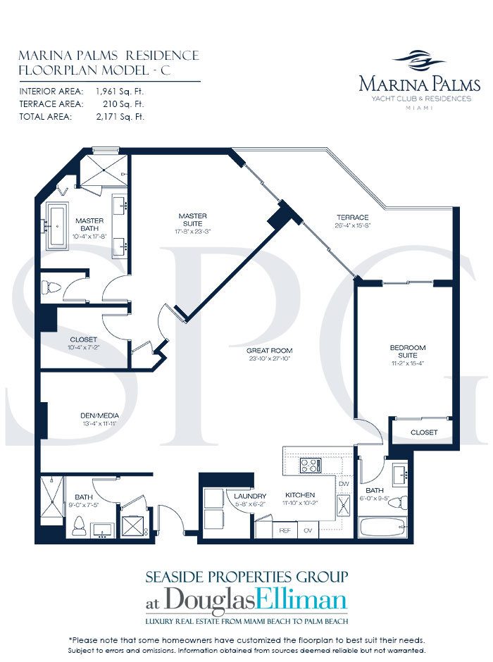 Model C Floorplan at Marina Palms Yacht Club, Luxury Waterfront Condos in North Miami Beach, Florida 33160