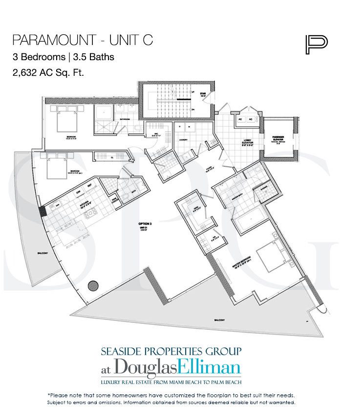 Unit C Floorplan for Paramount, Luxury Oceanfront Condominiums Located at 700 North Atlantic Boulevard, Fort Lauderdale Beach, Florida 33304