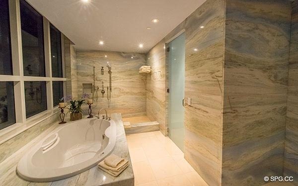 Custom Bathroom with Whirlpool Tub in Grand Penthouse 29A, Tower II at The Palms, Luxury Oceanfront Condos in Fort Lauderdale, South Florida 33305