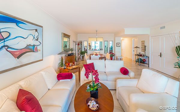 Fantastic Flow-Through Living Room in Residence 22a, Tower II at The Palms, Luxury Oceanfront Condos. 2110 North Ocean Blvd. Fort Lauderdale, Florida 33305