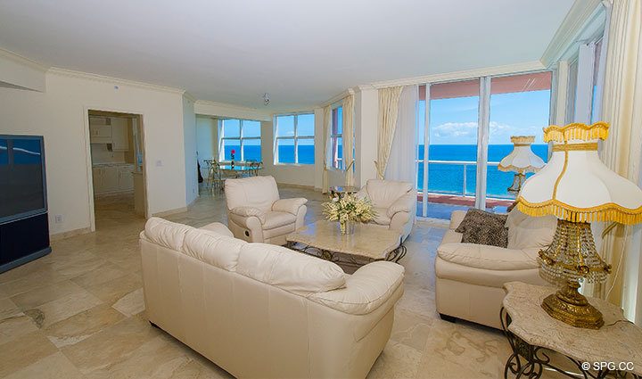 Great Room, Residence 15E, The Palms luxury oceanfront condo, 2100 North Ocean Boulevard, Fort Lauderdale Beach, Florida 33305, Luxury Waterfront Condos