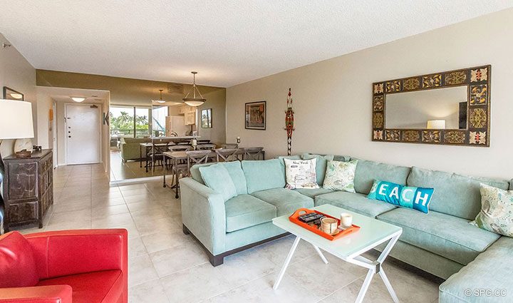 Spacious Living Room inside Residence 214 at The Concordia West, Luxury Waterfront Condos in Palm Beach, Florida 33480