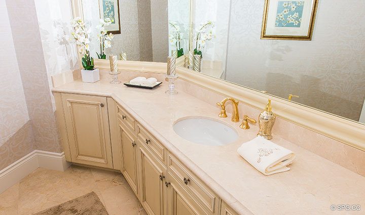 Master Bath Sinks inside Penthouse 4 at Bellaria, Luxury Oceanfront Condominiums in Palm Beach, Florida 33480.