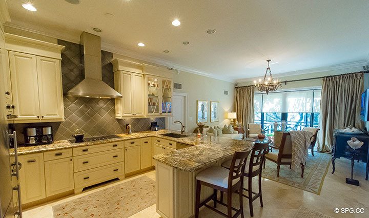 Kitchen and Living Room at Luxury Oceanfront Residence 248, The Oceanage Condominiums, 1650 South Ocean Lane, Fort Lauderdale, Florida 33316