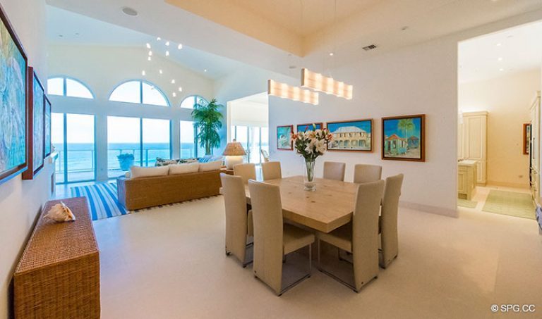 Dining Room inside Penthouse 7 at Bellaria, Luxury Oceanfront Condominiums in Palm Beach, Florida 33480.