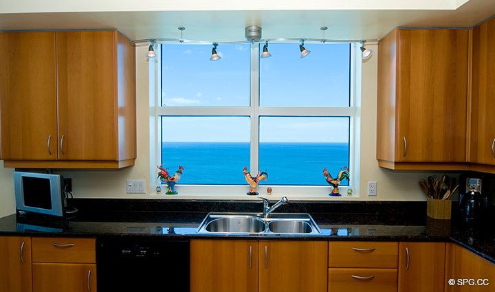 View from Kitchen at Luxury Oceanfront Residence 28A, Tower II, The Palms Condominiums, 2110 North Ocean Boulevard, Fort Lauderdale Beach, Florida 33305, Luxury Seaside Condos