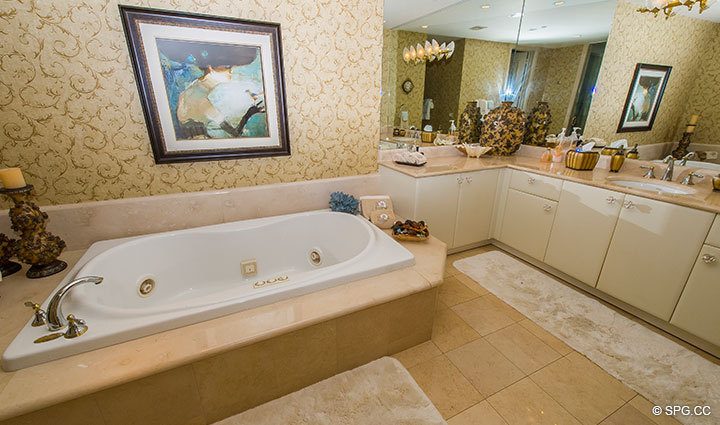 Master Bath with Luxurious Whirlpool Tub in Penthouse Residence 27D, Tower II at The Palms, Luxury Oceanfront Condos in Fort Lauderdale, Florida, 33305