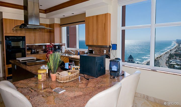 Kitchen at Luxury Oceanfront Residence 26D, Tower I, The Palms Condominium, 2100 North Ocean Boulevard, Fort Lauderdale Beach, Florida 33305, Luxury Seaside Condos