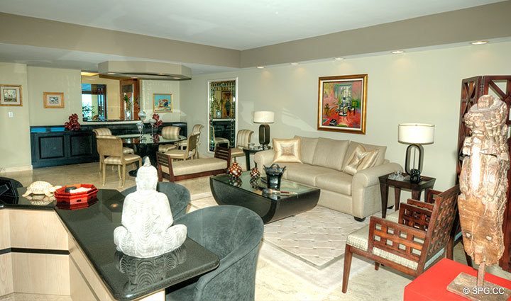 Great Room at Luxury Oceanfront Residence 18D, Tower II, The Palms Condominiums, 2110 North Ocean Boulevard, Fort Lauderdale Beach, Florida 33305, Luxury Seaside Condos