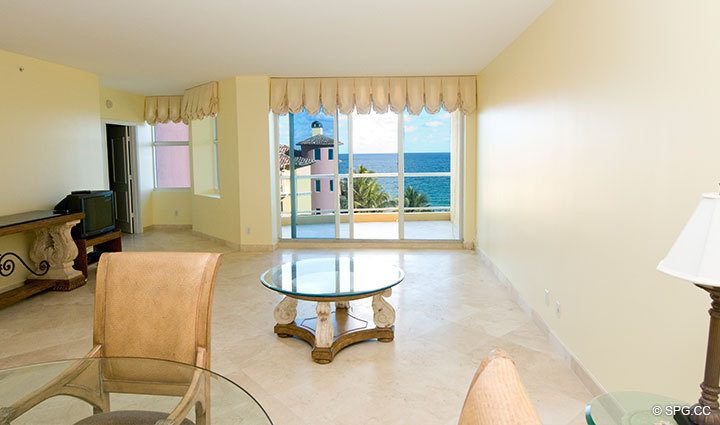 Living Area at Luxury Oceanfront Residence 6A, Tower I, The Palms Condominiums, 2100 North Ocean Boulevard, Fort Lauderdale Beach, Florida 33305, Luxury Seaside Condos