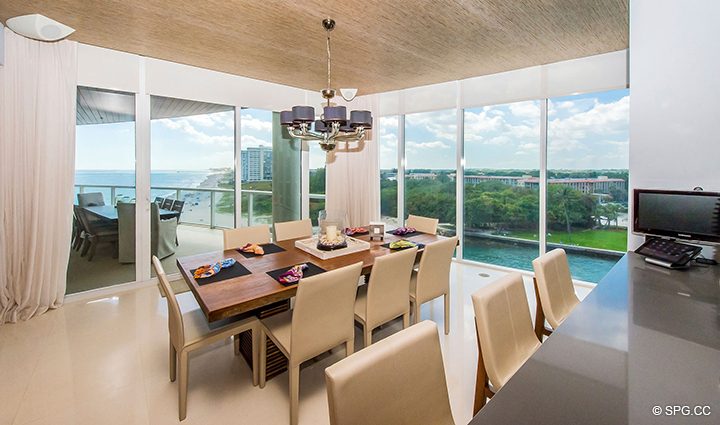 Dining Area Ocean Views from Residence 501 For Sale at 1000 Ocean, Luxury Oceanfront Condos in Boca Raton, Florida 33432.