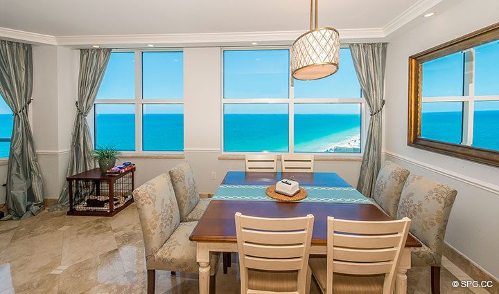 Dining Area in from Residence 17B, Tower II at The Palms, Luxury Oceanfront Condos in Fort Lauderdale, Florida 33305.