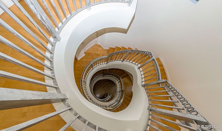 Spiral Staircase inside Oceanfront Villa 5 at The Palms, Luxury Oceanfront Condominiums Fort Lauderdale, Florida 33305