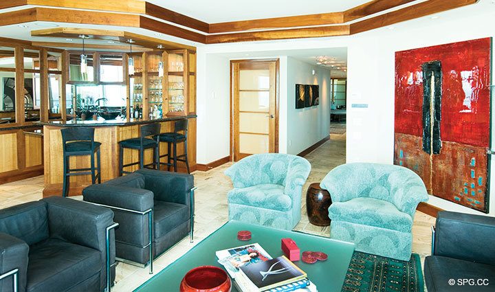 Living Area at Luxury Oceanfront Residence 23B, Tower II,The Palms Condominium, 2110 North Ocean Boulevard, Fort Lauderdale, Florida 33305, Luxury Waterfront Condos, Luxury Seaside Condos, Miami