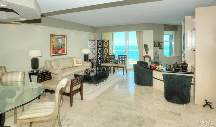 Great Room at Luxury Oceanfront Residence 18D, Tower II, The Palms Condominiums, 2110 North Ocean Boulevard, Fort Lauderdale Beach, Florida 33305, Luxury Seaside Condos
