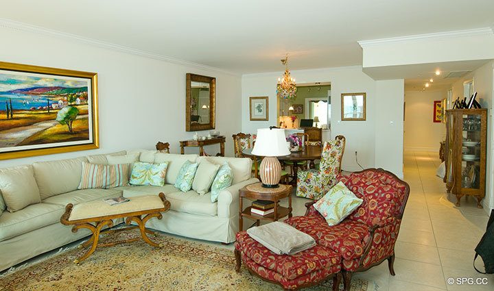 Living Area at Luxury Oceanfront Residence 7A, Tower II, The Palms Condominiums, 2110 North Ocean Boulevard, Fort Lauderdale Beach, Florida 33305, Luxury Seaside Condos