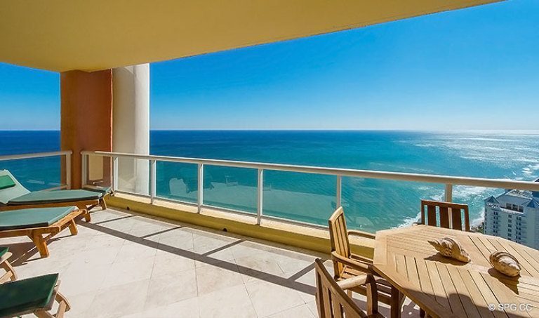 Southern Terrace View from Grand Penthouse 30A, Tower II at The Palms, Luxury Oceanfront Condos in Fort Lauderdale, South Florida 33305