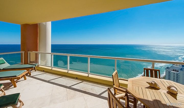 Southern Terrace View from Grand Penthouse 30A, Tower II at The Palms, Luxury Oceanfront Condos in Fort Lauderdale, South Florida 33305