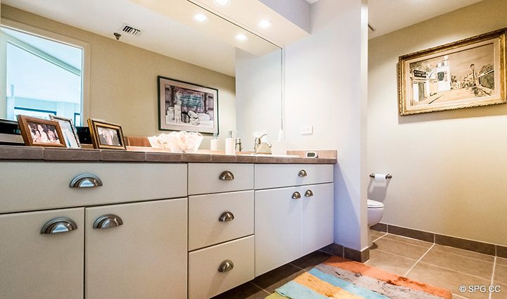 Guest Bathroom in Residence 1-101 at Oasis, Luxury Oceanfront Condos in Palm Beach, Florida 33480.