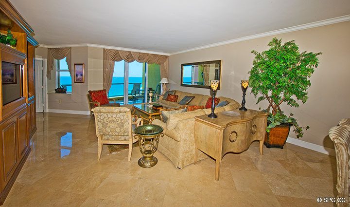 Living Area at Luxury Oceanfront Residence 21A, Tower II, The Palms Condominiums, 2110 North Ocean Boulevard, Fort Lauderdale Beach, Florida 33305, Luxury Seaside Condos 