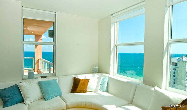 View from Living Area at Luxury Oceanfront Residence 17E, Tower I, The Palms Condominium, 2100 North Ocean Boulevard, Ft.. Lauderdale Beach, FL 33305, Luxury Seaside Condos