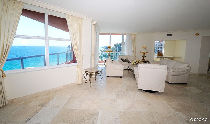 Great Room, Residence 15E, The Palms, Tower I,  luxury oceanfront condo, 2100 North Ocean Boulevard, Fort Lauderdale Beach, Florida 33305, Luxury Waterfront Condos