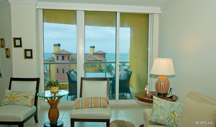 View from Living Room at Luxury Oceanfront Residence 7A, Tower II, The Palms Condominiums, 2110 North Ocean Boulevard, Fort Lauderdale Beach, Florida 33305, Luxury Seaside Condos