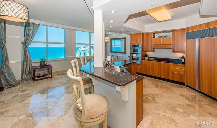 Kitchen Bar Area in Residence 17B, Tower II at The Palms, Luxury Oceanfront Condos in Fort Lauderdale, Florida 33305.
